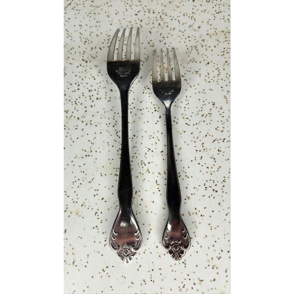 Vintage Flatware NORMANDY Stainless Rose Floral Salad & Dinner Fork Japan